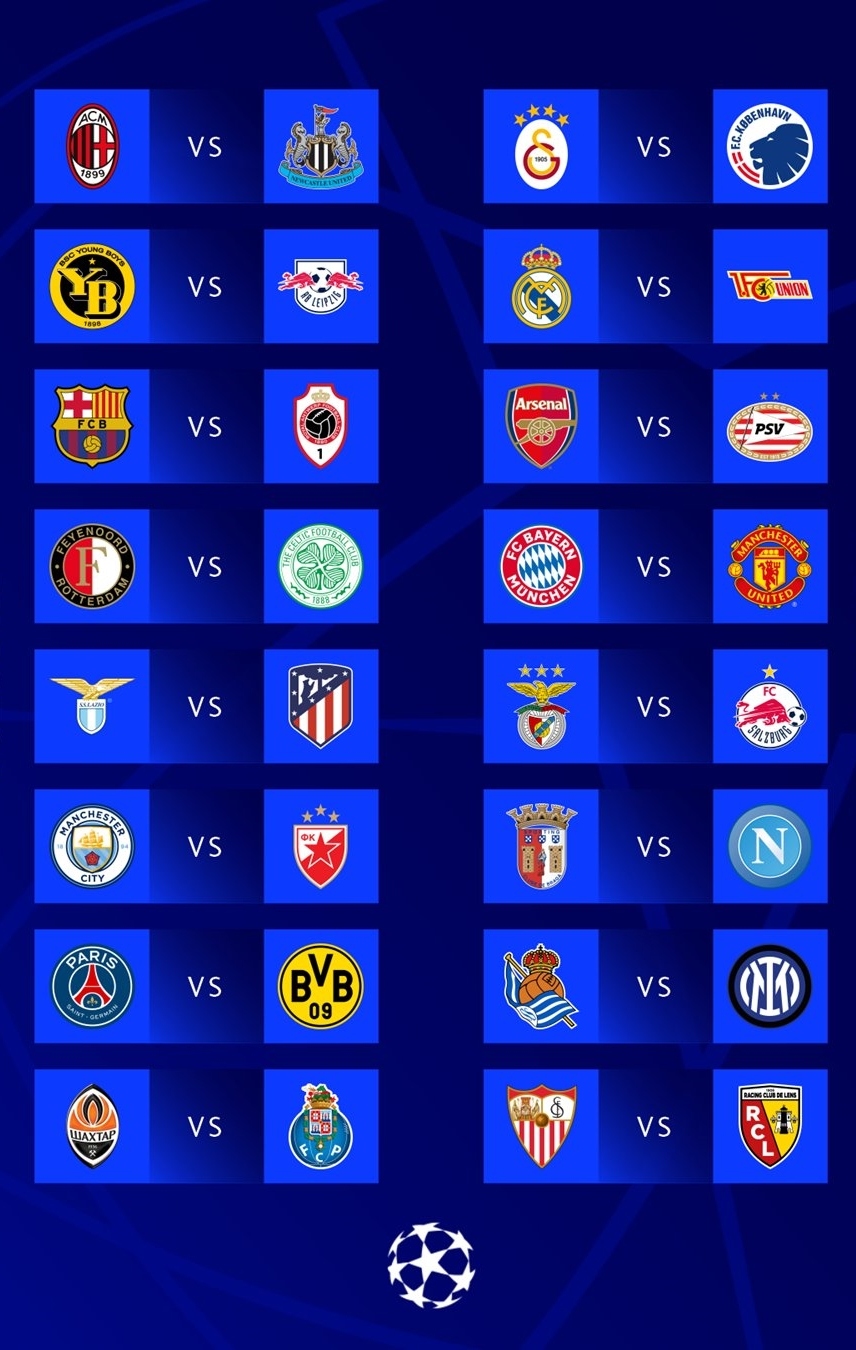 Các cặp đấu vòng mở màn Cúp C1 châu Âu 2023/2024. (Ảnh: UEFA)