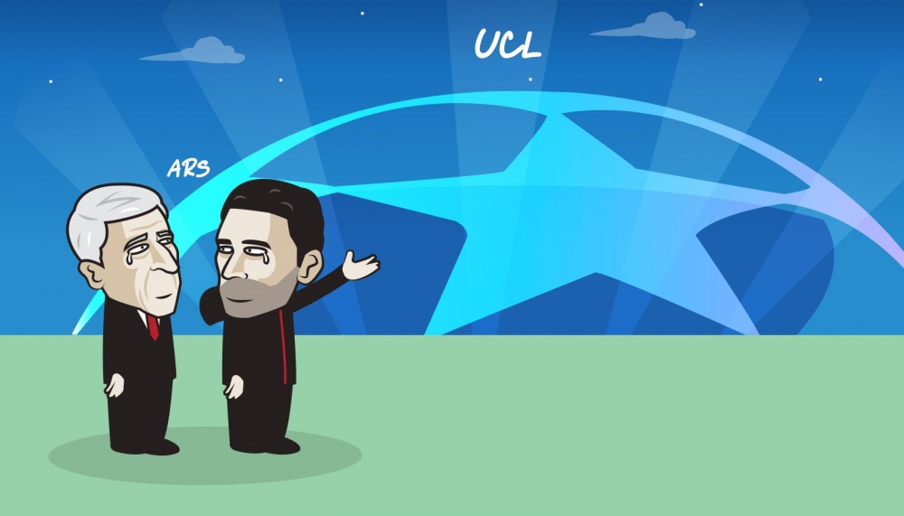 Arsenal mừng rớt nước mắt khi trở lại Cúp C1 châu Âu sau 7 năm chờ đợi. (Ảnh: Just Toon It)