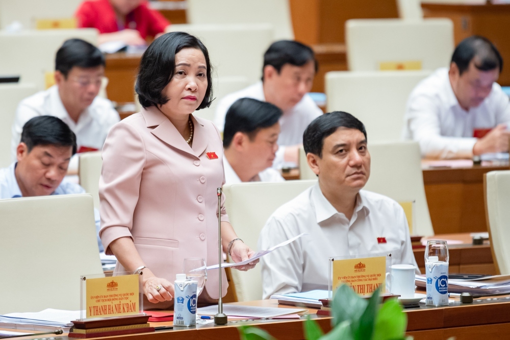 Bà Nguyễn Thị Thanh báo cáo tại hội nghị