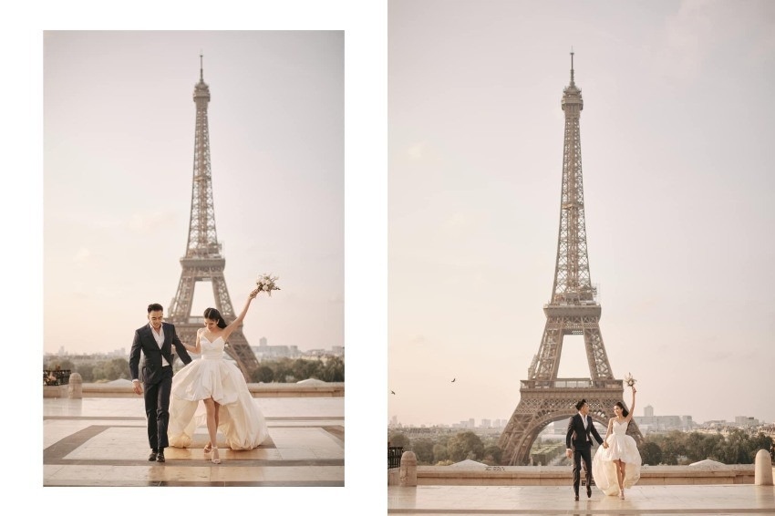 Trên trang cá nhân, Á hậu Phương Anh cho biết cô và chồng sang Paris (Pháp) để chụp bộ ảnh cưới. Người đẹp viết: "Tôi háo hức khi khoe với mọi người khoảnh khắc hạnh phúc của mình. Không phải chụp tại Pháp mà vì bộ ảnh chứa đựng kỷ niệm của tôi và anh Đức. Nhưng bên cạnh niềm vui bé nhỏ, những ngày qua xảy ra mất mát lớn dưới bầu trời Hà Nội. Tôi chỉ xin đăng 1 tấm ảnh, chờ mọi người chung vui cùng hai vợ chồng".