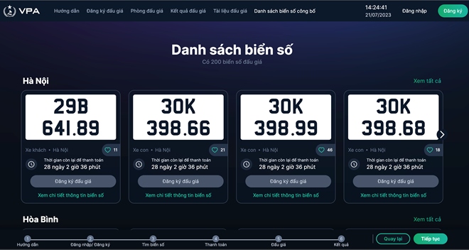 Trang đấu giá trực tuyến biển số xe ôtô tiếp tục tung ra các biển số đẹp để đấu giá.