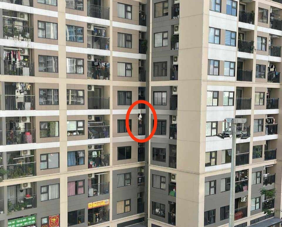 Cứu sống cô gái Hà Nội định nhảy từ tầng 7 chung cư bằng đệm hơi. Ảnh: Người dân cung cấp