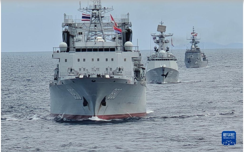 Đội hình tàu của hải quân Trung Quốc và Thái Lan tại cuộc tập trận Blue Strike - 2023 - Tân Hoa xã.