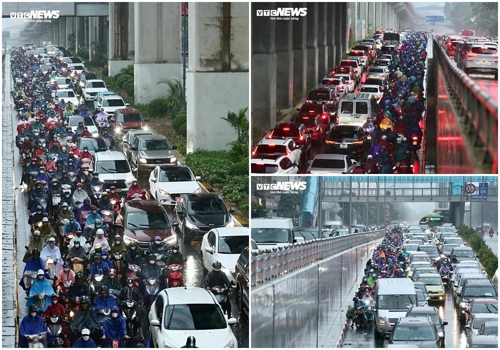 Khoảng hơn 8h ngày 14/9, mật độ phương tiện tham gia giao thông tại các tuyến phố hướng vào nội đô tăng mạnh. Ô tô, xe máy chen chúc đi qua hầm chui Lê Văn Lương và hầm chui Nguyễn Trãi
