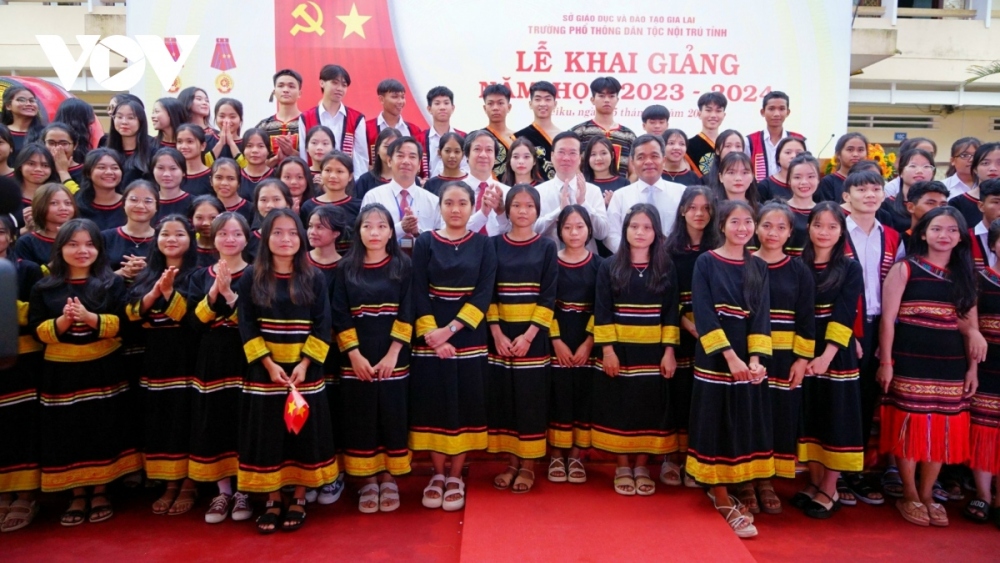 President Vo Van Thuong attends a ceremony at the Boarding High School for Ethnic Minority of the Central Highland province of Gia Lai on September 5.