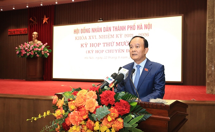Chủ tịch HĐND Thành phố Hà Nội Nguyễn Ngọc Tuấn phát biểu khai mạc kỳ họp