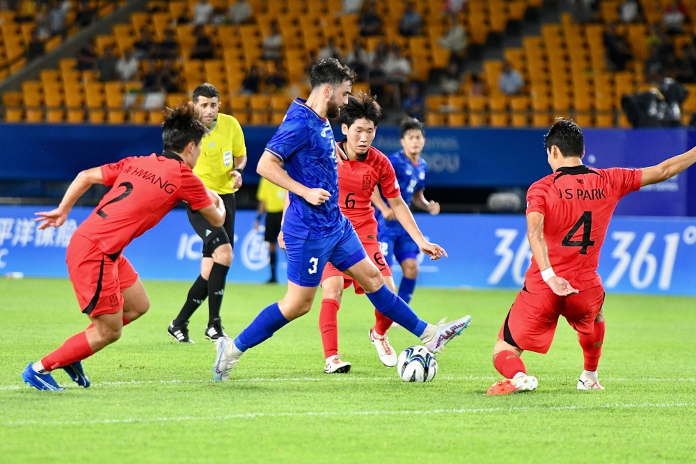 Olympic Thái Lan thua Olympic Hàn Quốc 0-4. (Ảnh: Thairath)