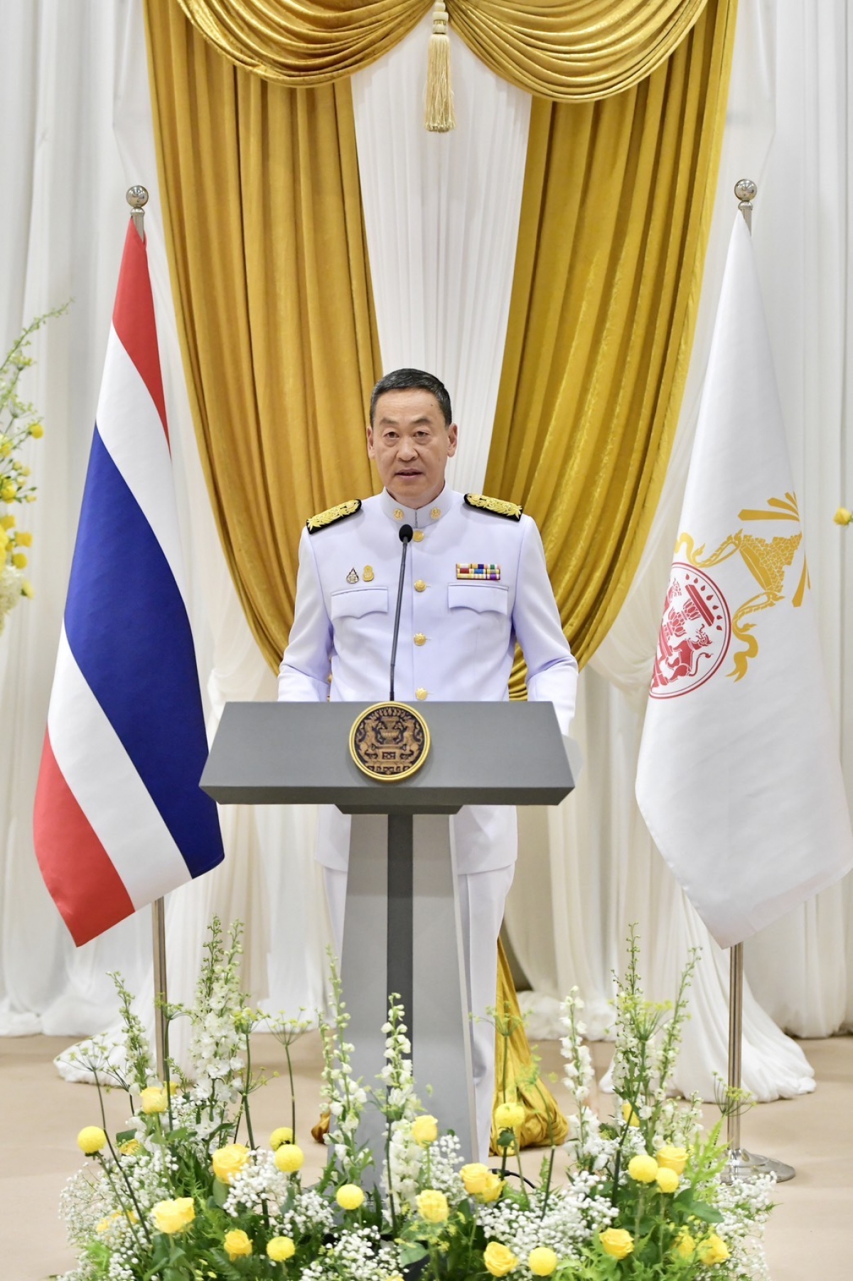 Tân Thủ tướng Thái Lan Srettha Thavisin phát biểu sau khi tiếp nhận sắc phong. Nguồn ThaiGov