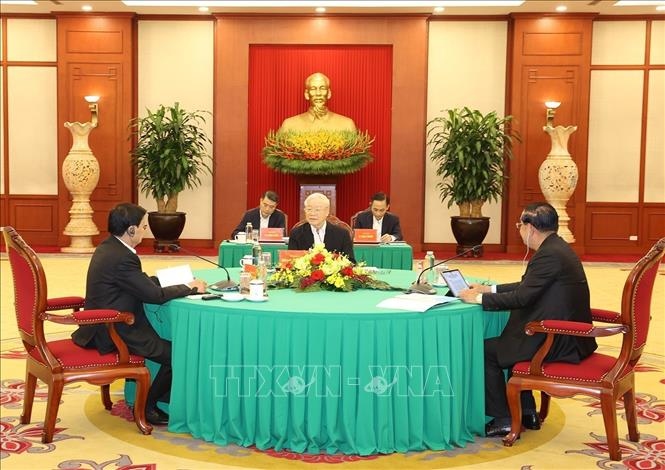 Tổng Bí thư Nguyễn Phú Trọng phát biểu tại cuộc gặp. (Ảnh: Trí Dũng - TTXVN)