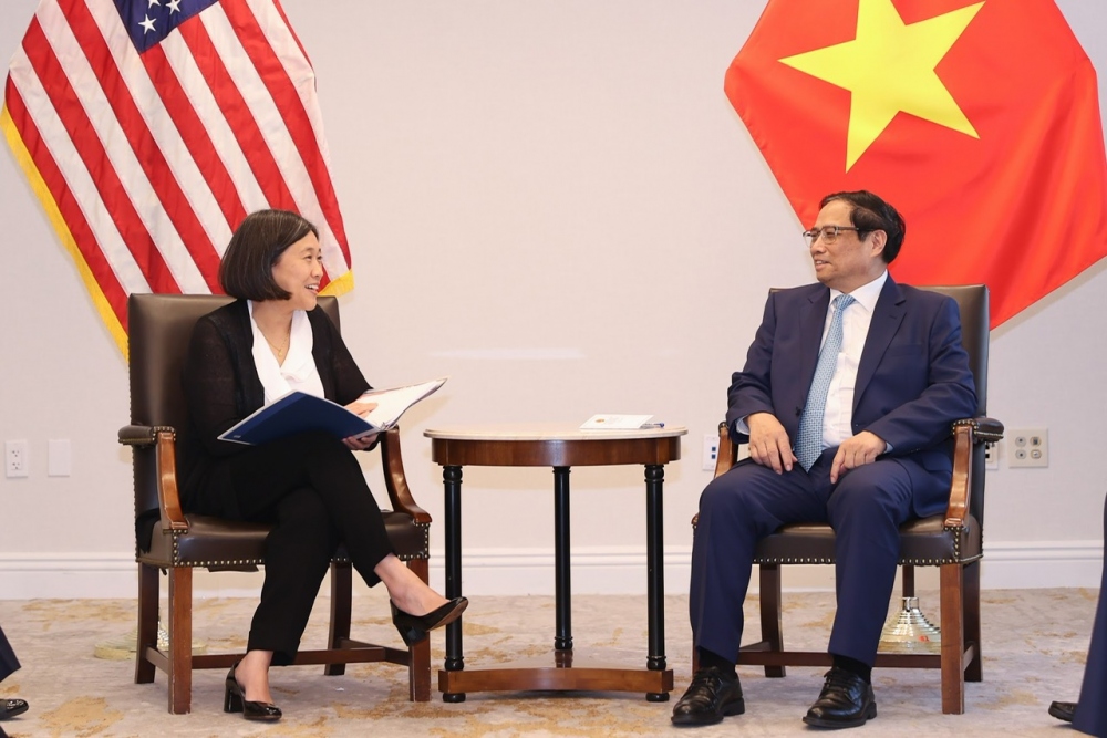 Thủ tướng Phạm Minh Chính tiếp Đại diện Thương mại Hoa Kỳ Katherine Tai.