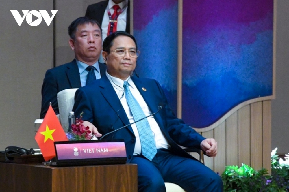Thủ tướng Phạm Minh Chính phát biểu tại phiên họp hẹp trao đổi về các vấn đề quốc tế và khu vực.