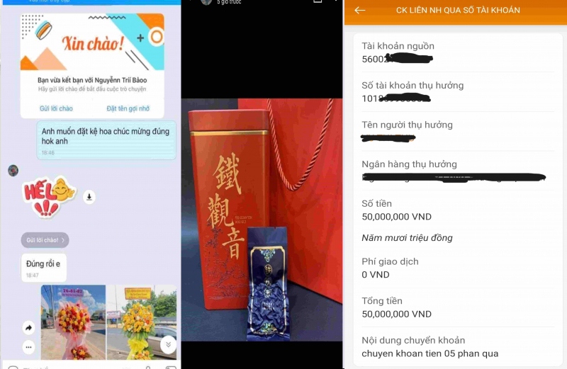 Tin nhắn của đối tượng đặt hoa sau đó nhờ chị T. mua quà (Ảnh: BP).