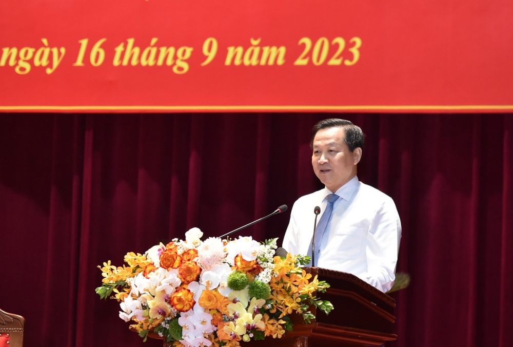 Phó Thủ tướng Lê Minh Khái phát biểu tại hội nghị.