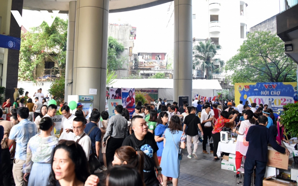 There are roughly 23 booths selling various products, such as cosmetics, clothes, electronics, and food at the event.