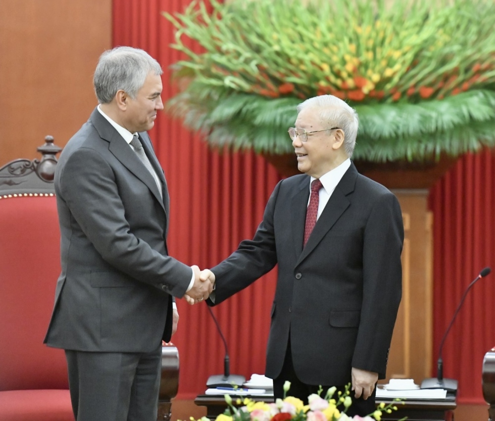 Tổng Bí thư Nguyễn Phú Trọng tiếp Chủ tịch Duma Quốc gia (Hạ viện) Nga V. Volodin
