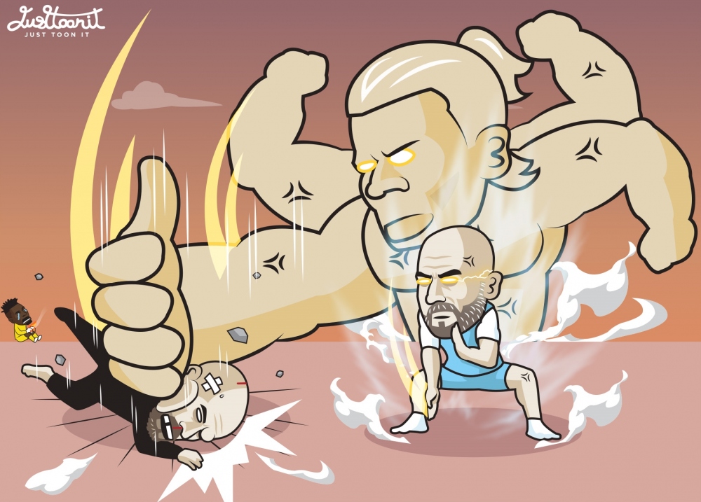 Man City "đè bẹp" MU trong trận derby Manchester. (Ảnh: Just Toon It)