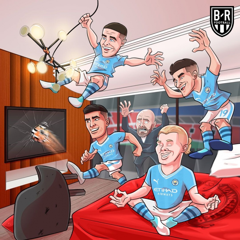Erik Ten Hag bất lực trước dàn sao Man City. (Ảnh: Bleacher Reports)