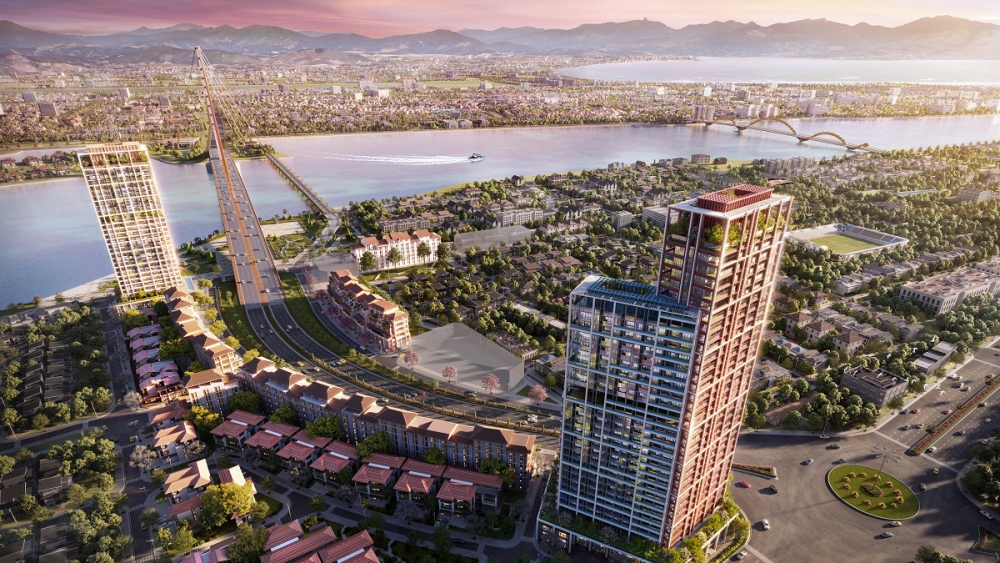 Sun Cosmo Residence Da Nang kề bên sông Hàn. Ảnh phối cảnh minh họa
