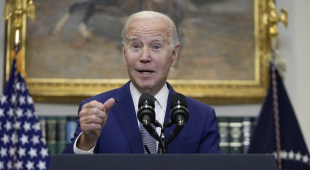 Tổng thống Mỹ Joe Biden phát biểu từ phòng Roosevelt ngày 1/10/2023. Ảnh minh hoạ: AP