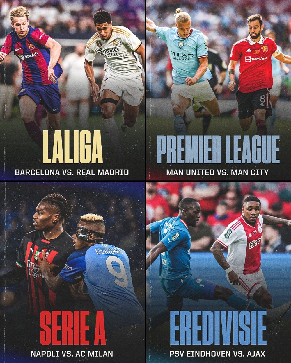Loạt trận hấp dẫn tại các giải VĐQG châu Âu diễn ra vào cuối tháng 10 (Ảnh: ESPN)