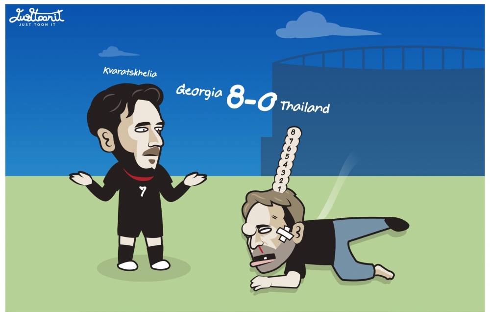 Khvicha Kvaratskhelia và các cầu thủ Georgia thắng 8-0 trước Thái Lan ở trận giao hữu (Ảnh: Just Toon It)