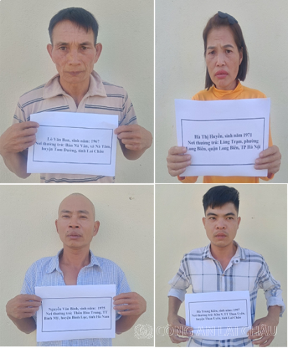 Nhóm nghi phạm bị công an bắt giữ. Ảnh: CACC