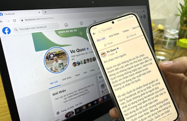 Tài khoản Vo Quoc đăng bài viết xin lỗi trên Facebook cá nhân