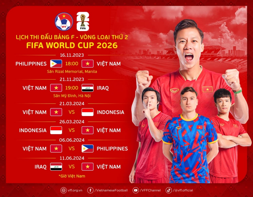 Lịch thi đấu của ĐT Việt Nam tại vòng loại thứ 2 World Cup 2026.