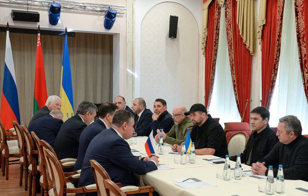 Cuộc đàm phán giữa Nga và Ukraine tại khu vực biên giới Belarus/Ukraine hồi tháng 2/2022. Ảnh: TASS