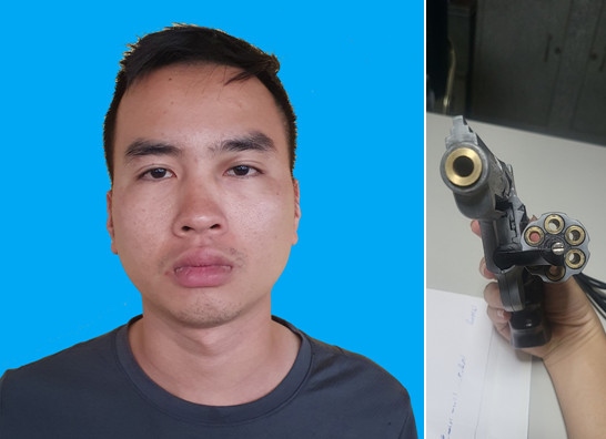 Nguyễn Hữu Thắng và khẩu súng tang vật. (Ảnh: CA Hải Phòng)
