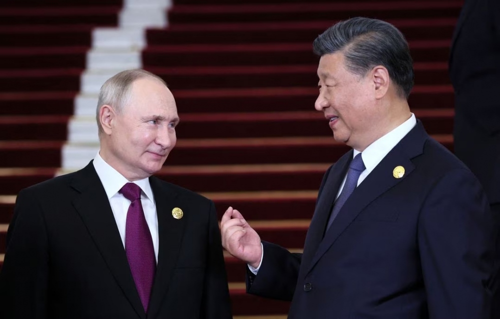 Tổng thống Nga Vladimir Putin và Chủ tịch Trung Quốc Tập Cận Bình tại Diễn đàn cấp cao hợp tác quốc tế “Vành đai và Con đường” ở Bắc Kinh, ngày 17/10/2023. Ảnh: Reuters