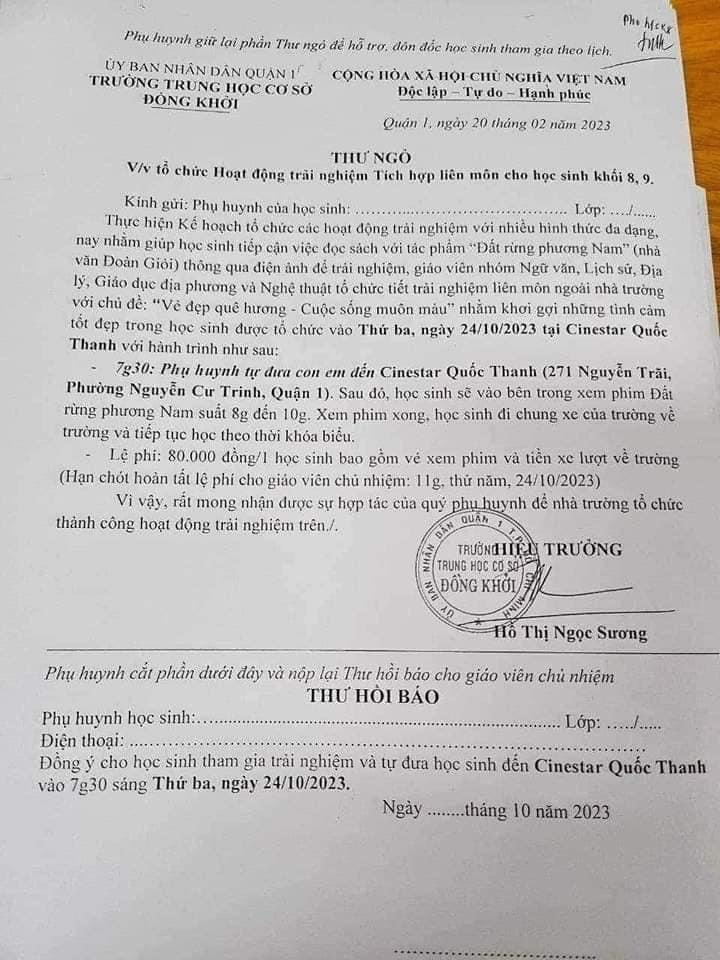 Thư ngỏ được cho là của nhà trường