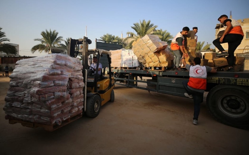 Hàng viện trợ cho người dân Palestine. Ảnh: RNR.