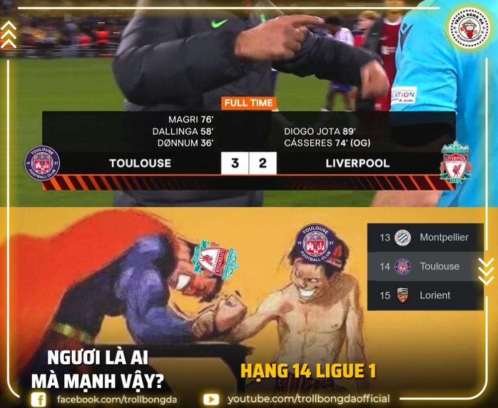 Liverpool bất ngờ thất bại trước đội bóng bị đánh giá yếu hơn. (Ảnh: Troll Bóng đá). 