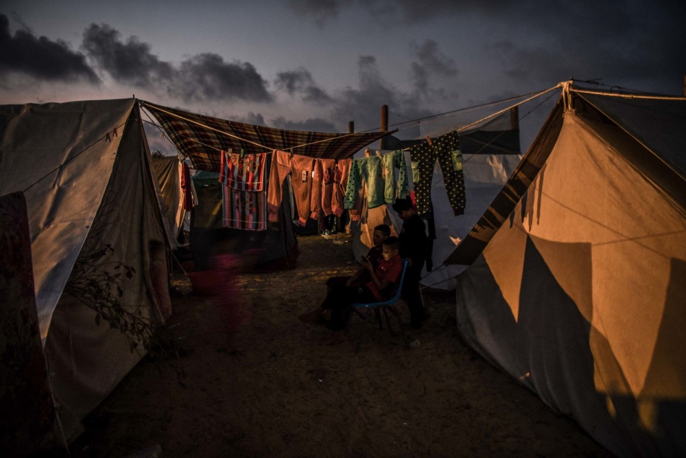 Một khu trại tị nạn tạm bợ do Liên Hợp Quốc điều hành cho người dân tại Gaza