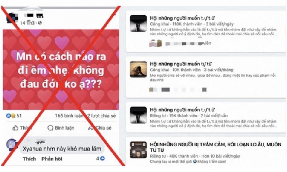 Mạng xã hội xuất hiện nhiều hội nhóm mang nội dung xúi giục nhau tự tử - Ảnh: Chụp màn hình