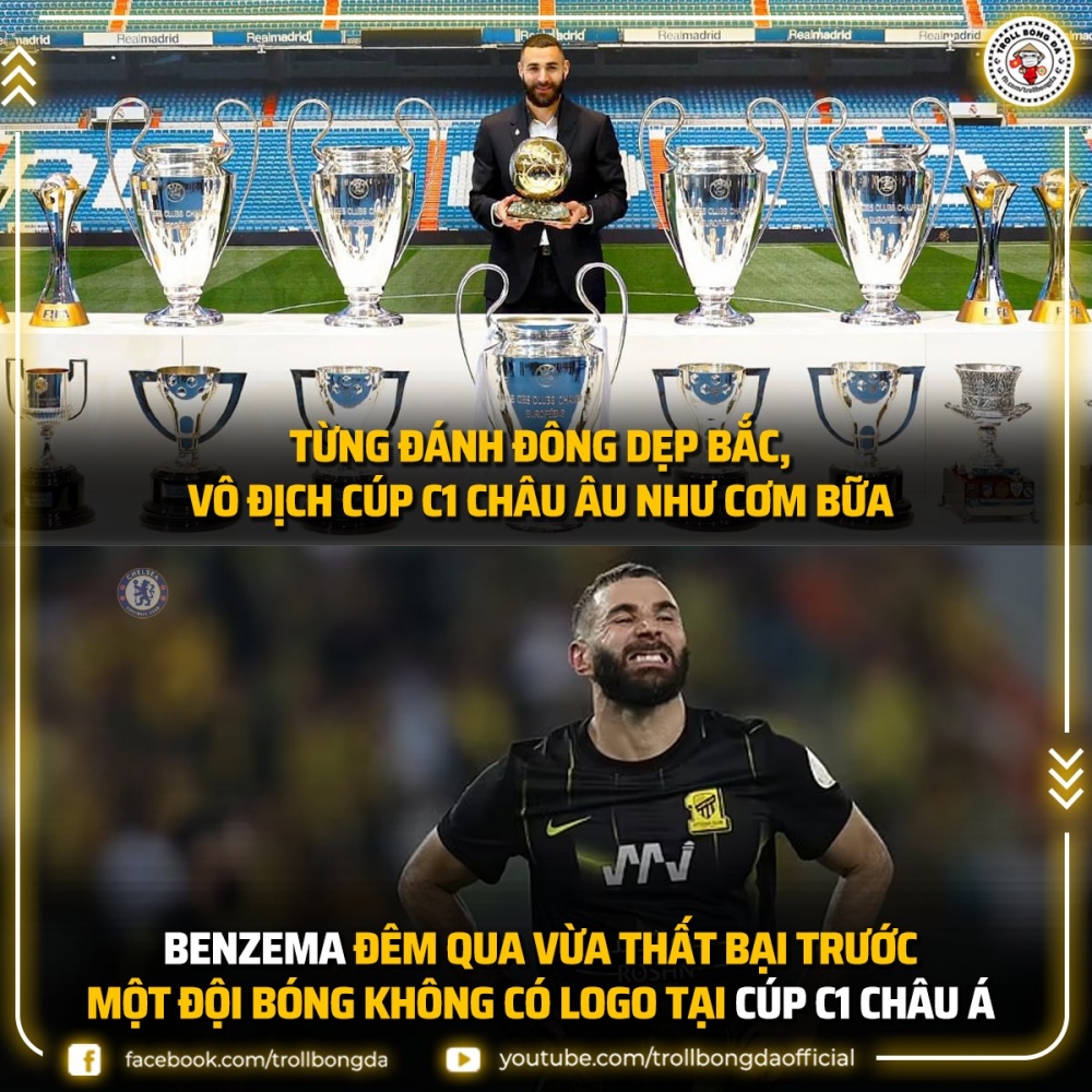 Benzema trải nghiệm sự khắc nghiệt của bóng đá châu Á. (Ảnh: Troll Bóng đá). 