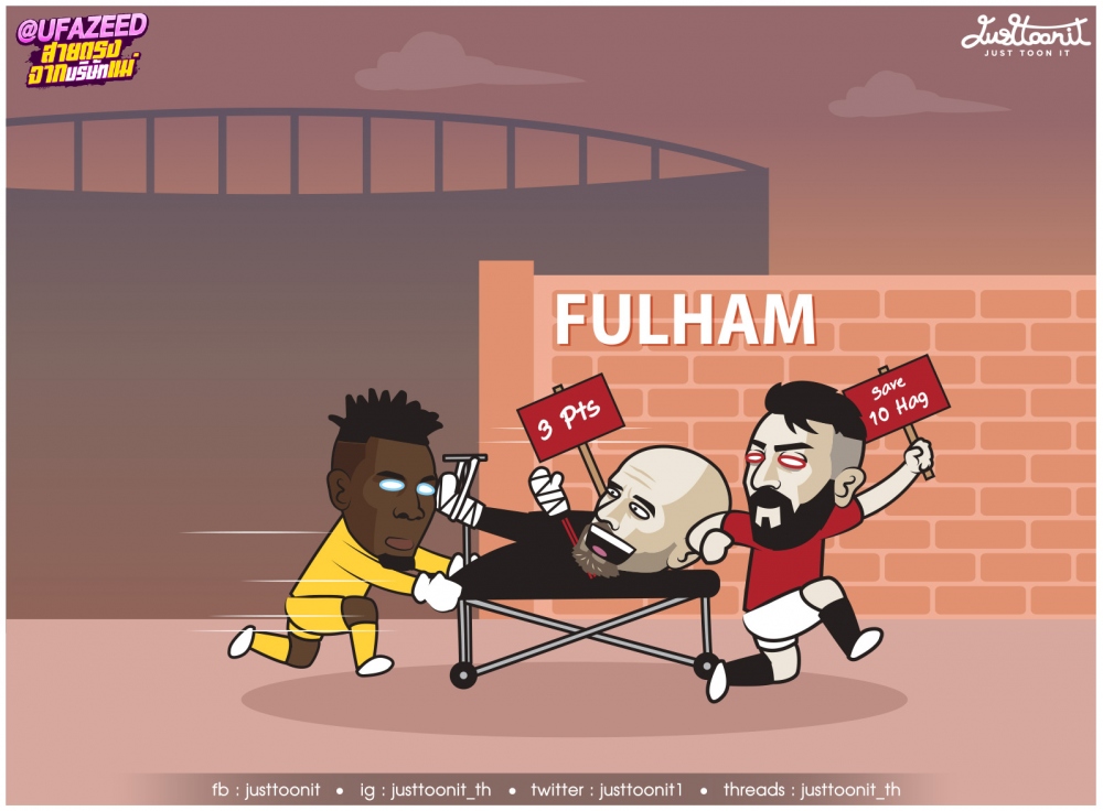 Andre Onana và Bruno Fernandes tỏa sáng giúp MU giành chiến thắng quý giá trước Fulham. Chiếc ghế của HLV Erik Ten Hag bớt lung lay. (Ảnh: Just Toon It)