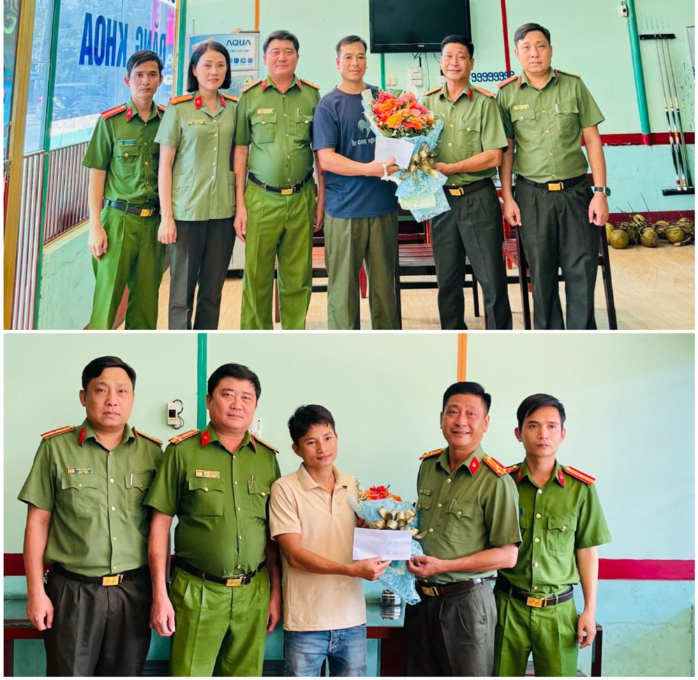 Công an khen thưởng cho hai người dân bắt hai tên trộm xe máy