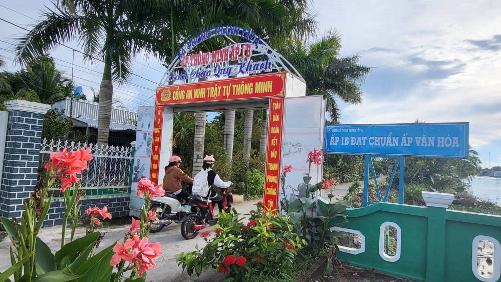 Cổng an ninh trật tự thông minh ở ấp 1B, xã Phong Thạnh Tây A, huyện Phước Long, tỉnh Bạc Liêu.