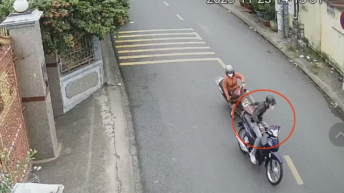 Cảnh đối tượng Hoàng giật túi xách của người phụ nữ (ảnh cắt từ video)