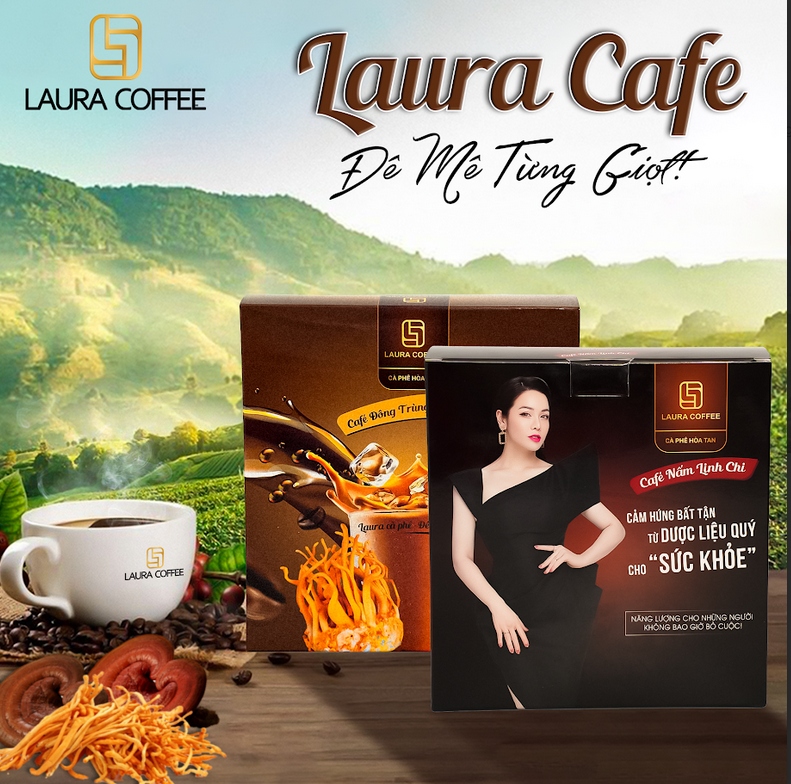 Hình ảnh thương hiệu Laura Coffee - sáng lập bởi Chủ tịch HĐQT - Diễn viên - Ca sỹ Nhật Kim Anh    