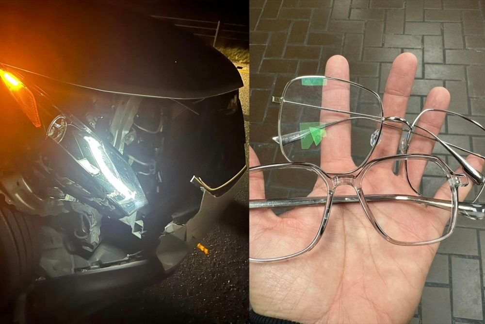 Xe và mắt kính của Đan Trường bị vỡ (Ảnh: Facebook nhân vật).