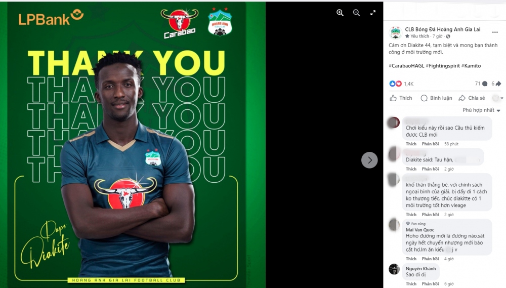HAGL bị chỉ trích vì đối xử tệ với Pape Diakite.