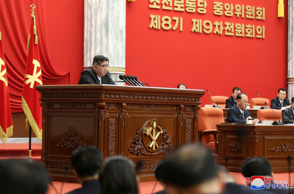 Nhà lãnh đạo Kim Jong Un tại cuộc họp của đảng Lao động Triều Tiên. Ảnh: Reuters