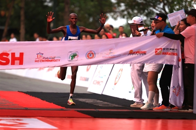Kenyan Edwin Kiptoo Yebei wins the men's full marathon of the Techcombank HCM City International Marathon 2023 on December 10. 