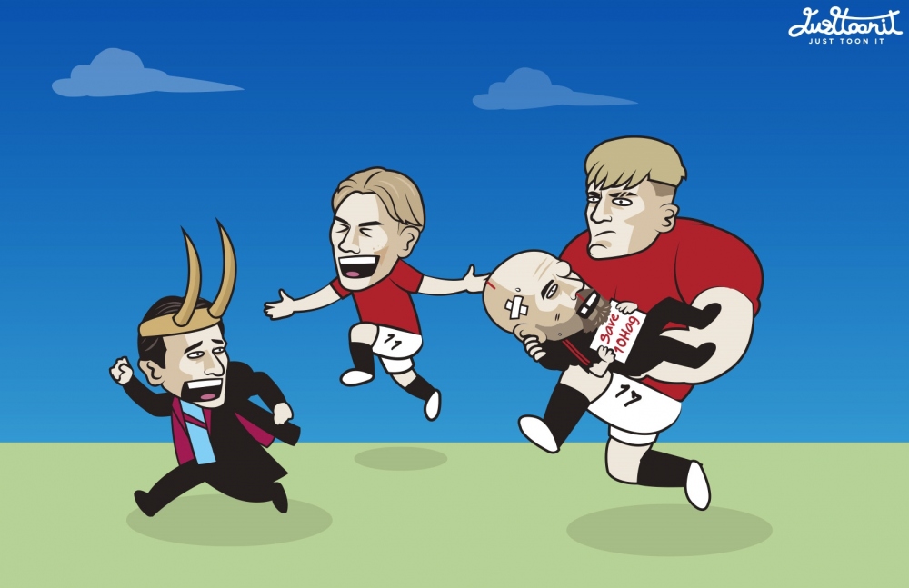 MU "giải cứu" HLV Ten Hag thành công. (Ảnh: Just Toon It)