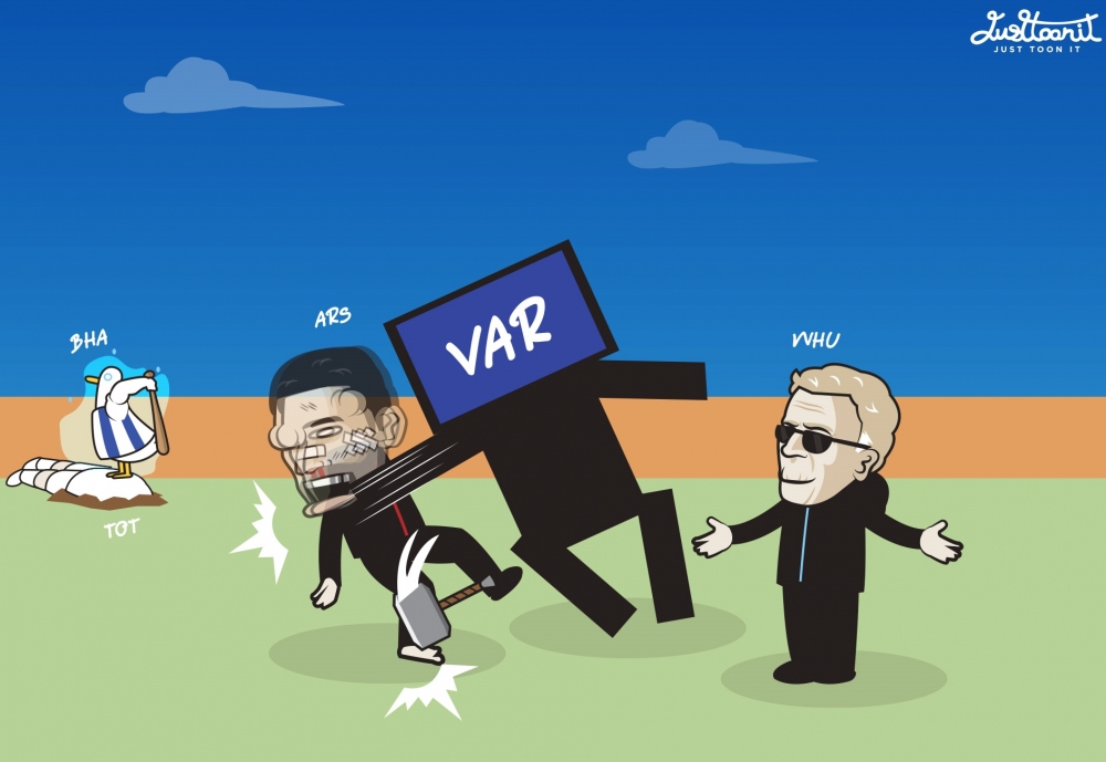 VAR khiến Arsenal "ôm hận" trước West Ham. (Ảnh: Just Toon It)