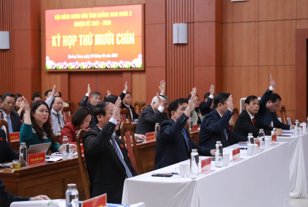 Đại biểu biểu quyết thống nhất bãi nhiệm chức danh Phó Chủ tịch UBND tỉnh Quảng Nam đối với ông Trần Văn Tân.