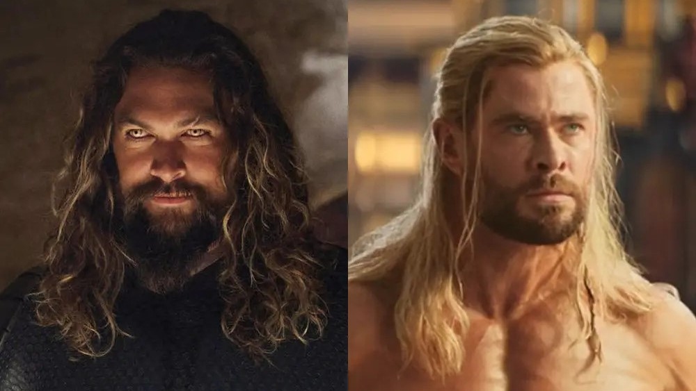 Jason Momoa trong vai Aquaman trong "Aquaman and the Lost Kingdom"(bên trái) và Chris Hemsworth vào vai Thor trong "Thor: Love and Thunder"(bên phải)